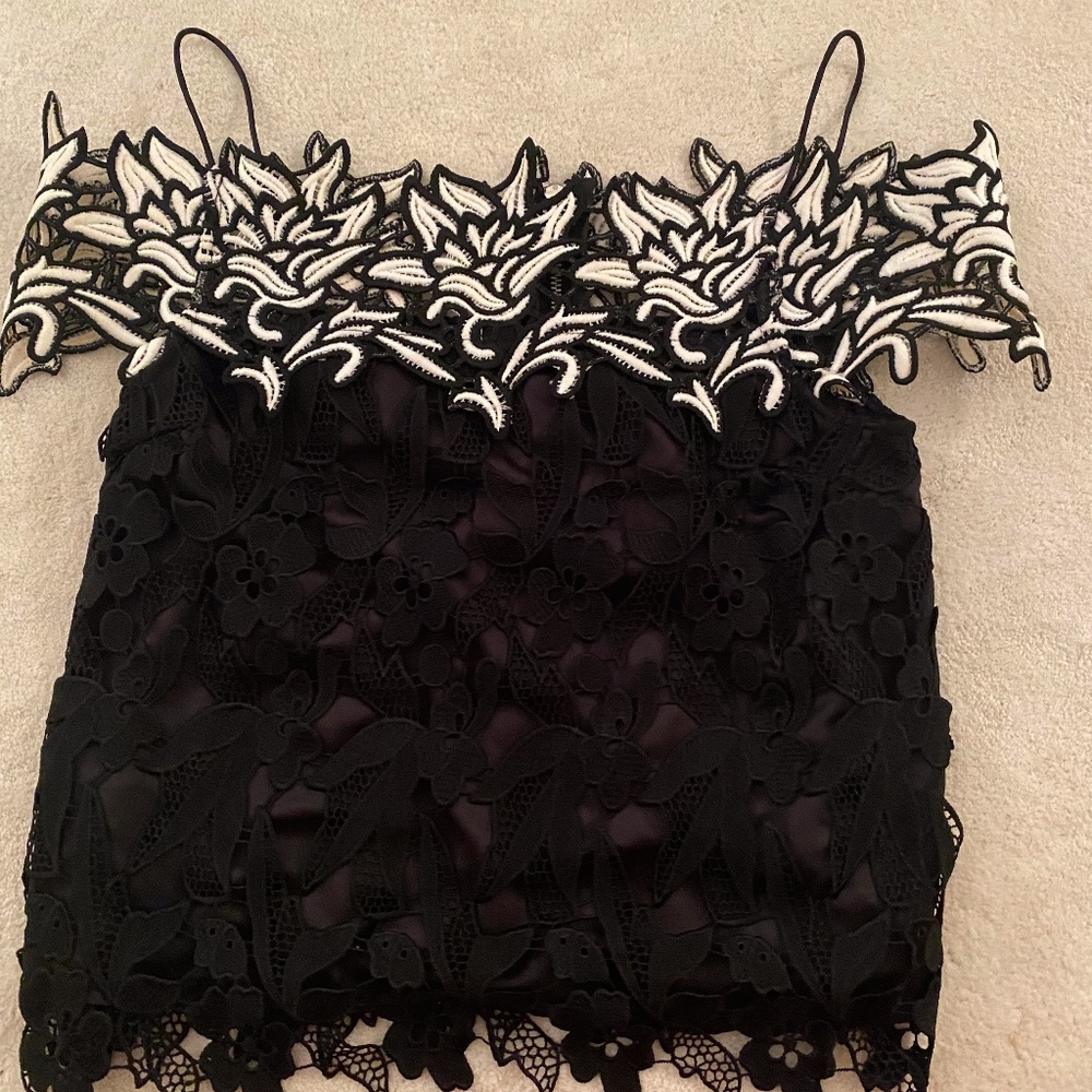 Topshop black & white embroidered top